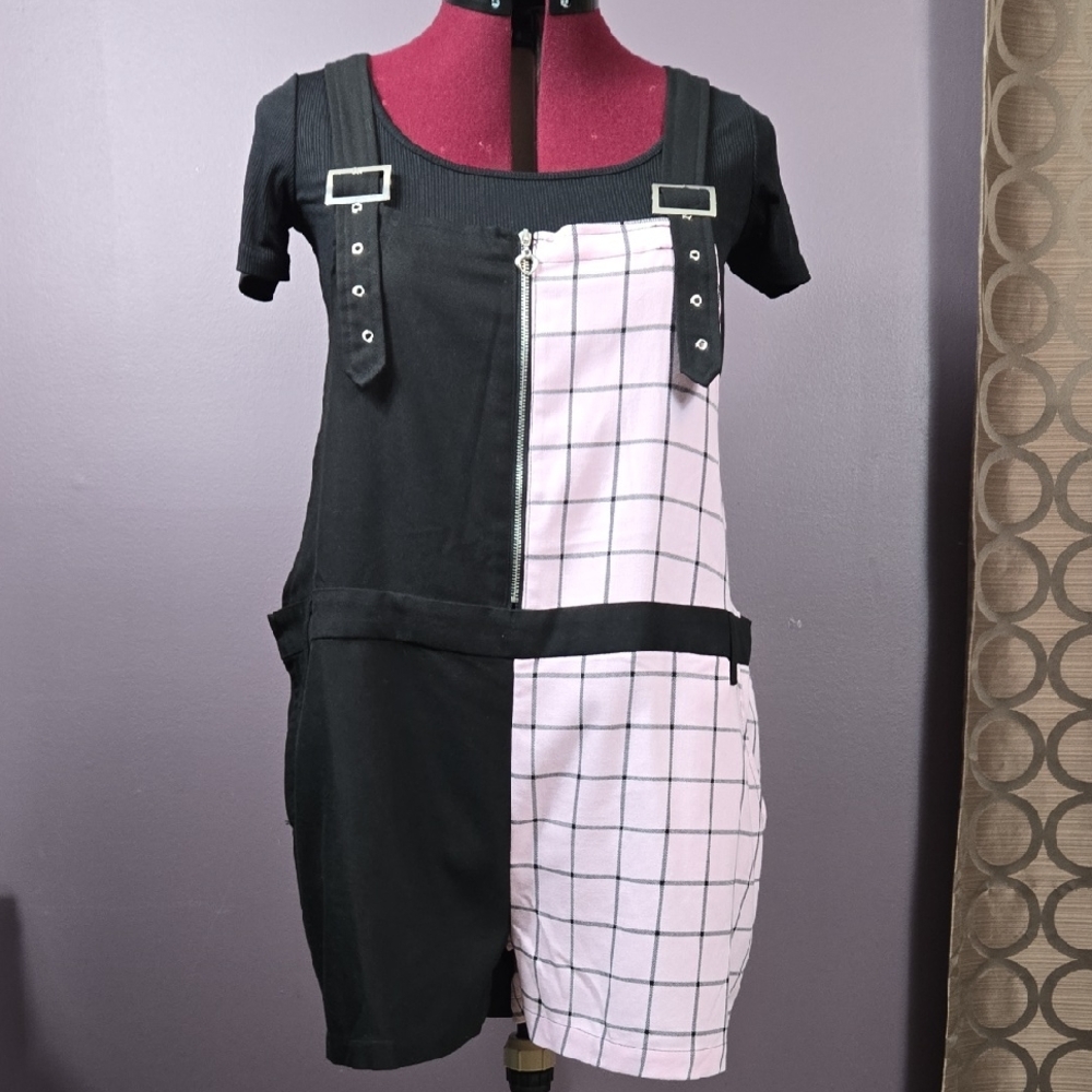 Hot Topic Black and Pink Checkered Jumpsuit